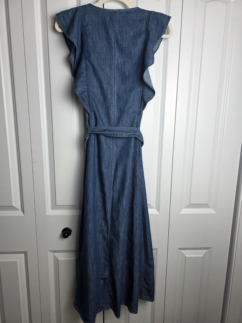 LOFT Ruffle Denim Midi Dress – Size 8 - 100% Cotton - Picture 14 of 16